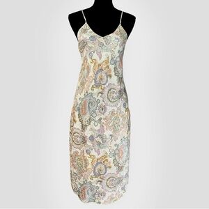 Lucie Ann vintage women’s satin paisley slip midi chemise dress abstrac Small